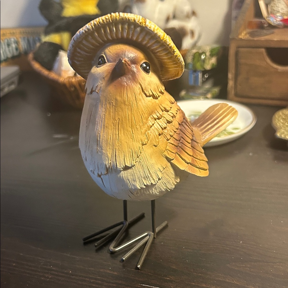 Hobby Lobby Golden Bird with Mushroom Hat Figurine